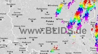Wyładowania w Polsce w godzinach 16:30-18:30
