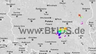 Wyładowania w Polsce w godzinach 18:15 - 20:15