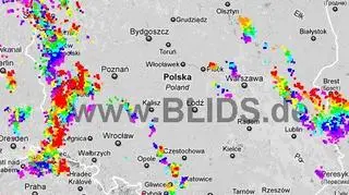 Wyładowania w Polsce w godzinach 18:45 - 20:45