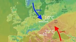 Wyraźnie widoczna granica między ciepłą a zimną masą powietrza