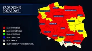 Zagrożenie pożarowe lasów. Prognoza z dnia 26 kwietnia (tvnmeteo.pl za IBL)