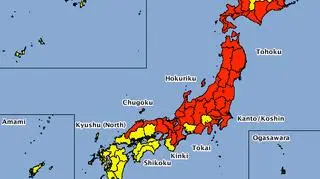 Zagrożone regiony w Japonii (źródło: JMA)