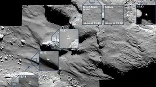Zarejestrowane ostatnie pół godziny przelotu, miejsce pierwszego zetknięcia się z powierzchnią i lądowanie Philae