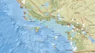 Zasięg odczuwanych wstrząsów - zgłoszenia od mieszkańców (USGS)