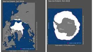 Zasięg pokrywy lodowej w październiku 2019 (NOAA)