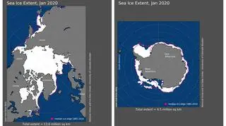 (Zasięg pokrywy lodowej w styczniu 2020 (NOAA)