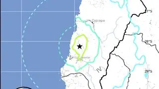 Zasięg trzęsienia ziemi w Chile (USGS)