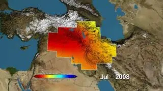Zawartośći wody na Bliskim Wschodzie (NASA/GRACE)