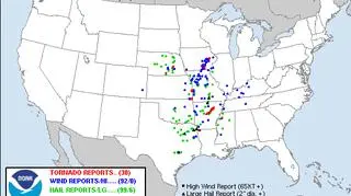 Zdjęcie przedstawia aktualną sytuację pogodową w USA z dnia 27.04.2014