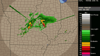 Zdjęcie radarowe znad St. Louis w Missouri (accuweather.com)