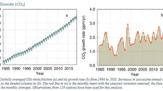 Zmiany w poziomie dwutlenku węgla w atmosferze na przełomie lat (WMO)