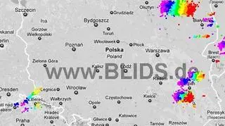 Zobacz, gdzie do godziny 21 występowały burze (blids.de)