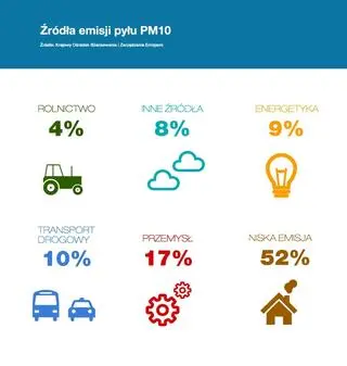 Źródła emisji pyłu PM10 (Polski Alarm Smogowy)
