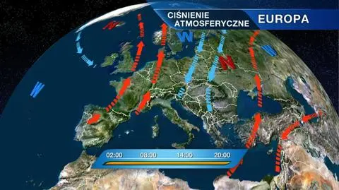 Układ wyżów i niżów nad Europą