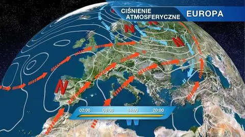 Rozkład ośrodków ciśnienia nad Europą
