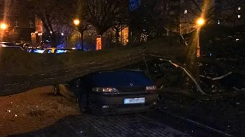 Wietrzna noc na południu Polski. Przygniecione auto, zerwany dach