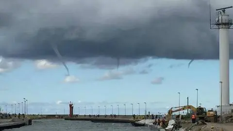 Zalążki trąb powietrznych w Łebie. Trzy tuby wirowały nad Bałtykiem