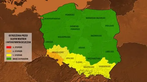 IMGW ostrzega przed wiatrem i deszczem. Miejscami może spaść do 60 l/mkw. wody