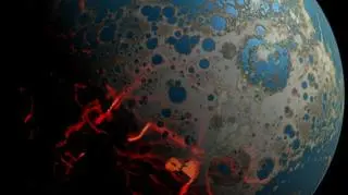 Artystyczna wizualizacja Ziemi po bombardowaniu przez asteroidy ponad 4 mld lat temu