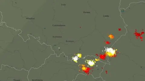 Wyładowania atmosferyczne oznaczono plusami