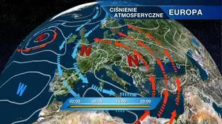 Rozkład ośrodków ciśnienia nad Europą