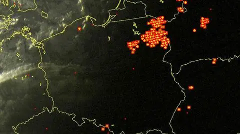 Wyładowania atmosferyczne nad Polską z godziny 21