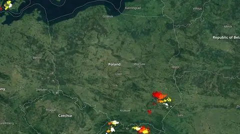 Lokalizacja burz o godzinie 21