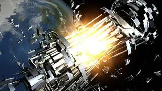 Artystyczne wyobrażenie satelity zniszczonego przez kosmiczny odpadek