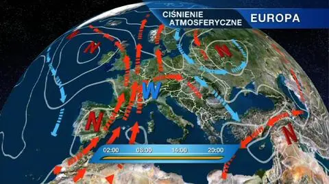 Układ wyżów i niżów na Europą
