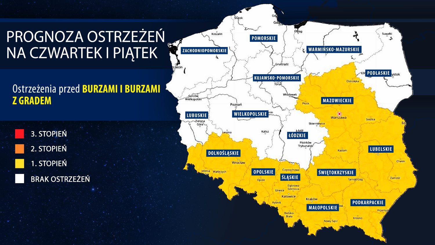 Prognoza zagrożeń IMGW na czwartek i piątek