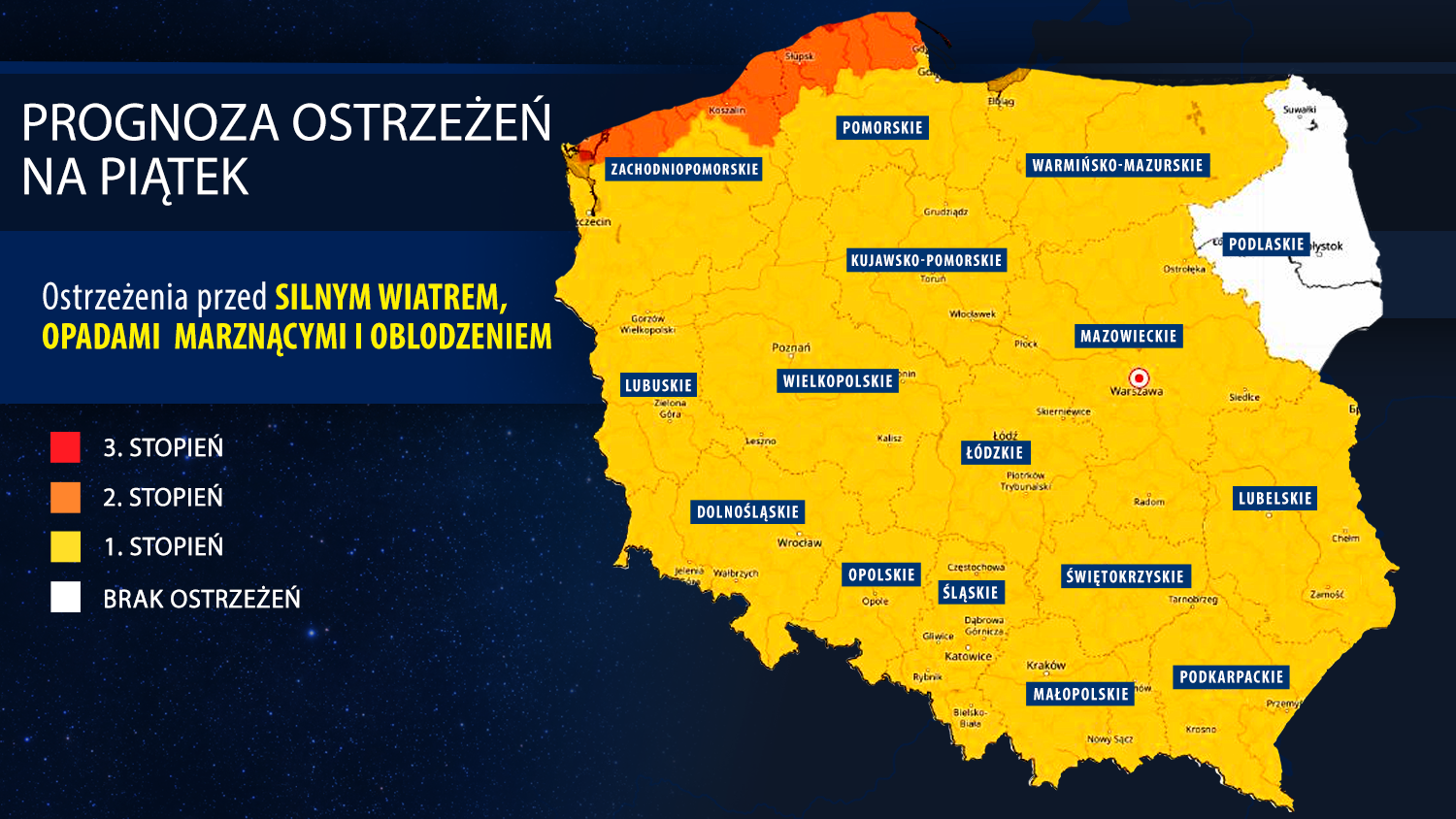Prognoza zagrożeń IMGW na piątek 