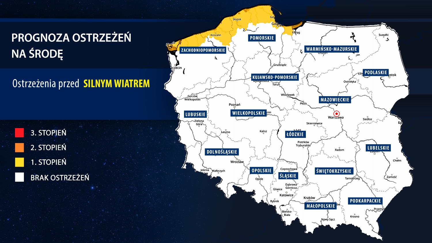 Prognoza zagrożeń meteorologicznych na środę