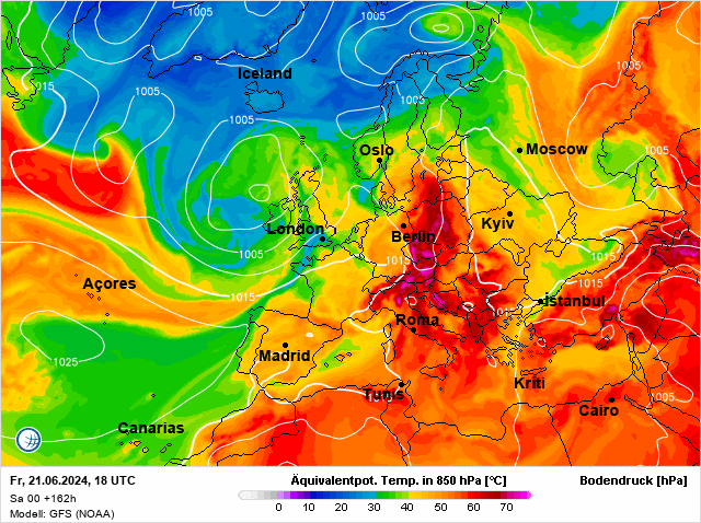 Prognozowana temperatura ekwiwalentno-potencjalna na piątek 21.06
