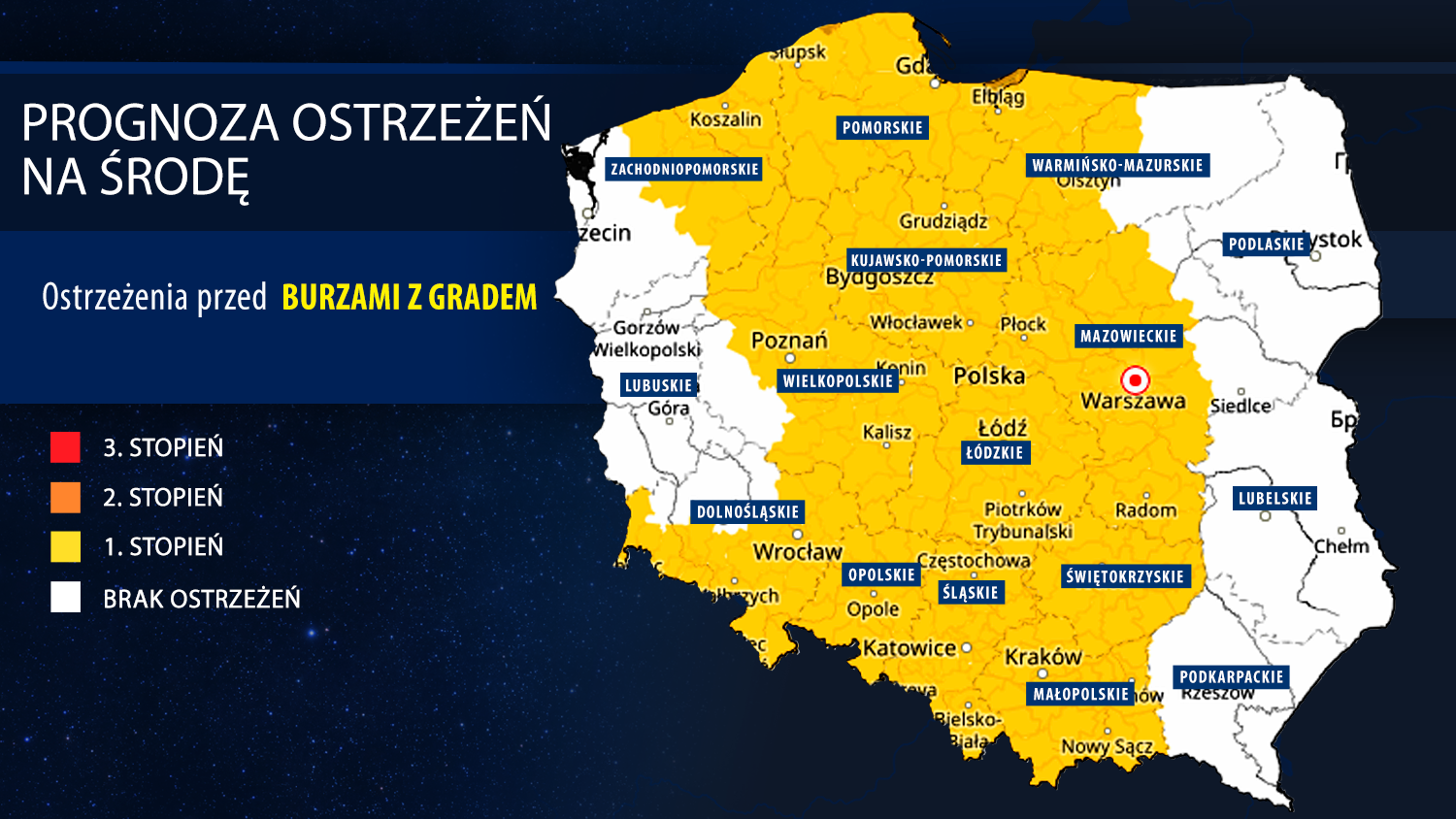 Prognoza zagrożeń meteorologicznych na środę