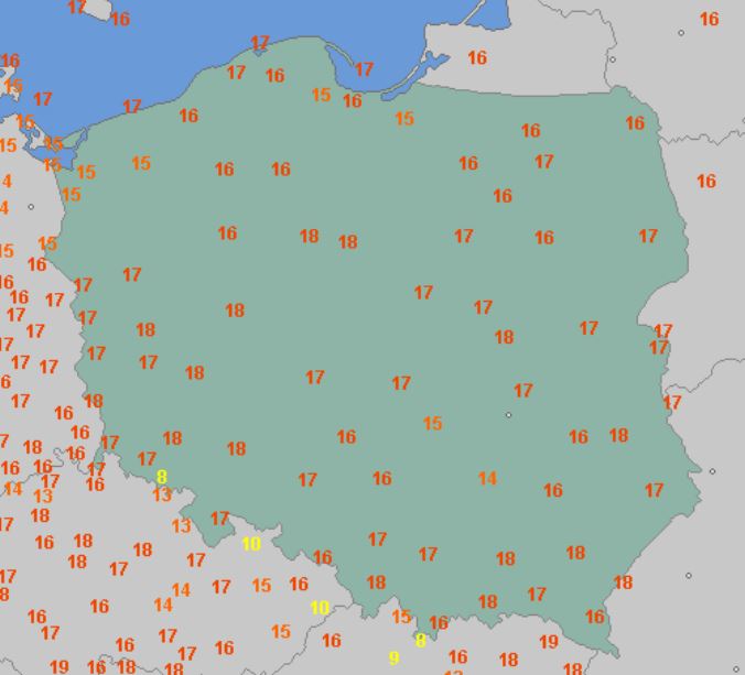 Temperatura powietrza o godzinie 6 w niedzielę