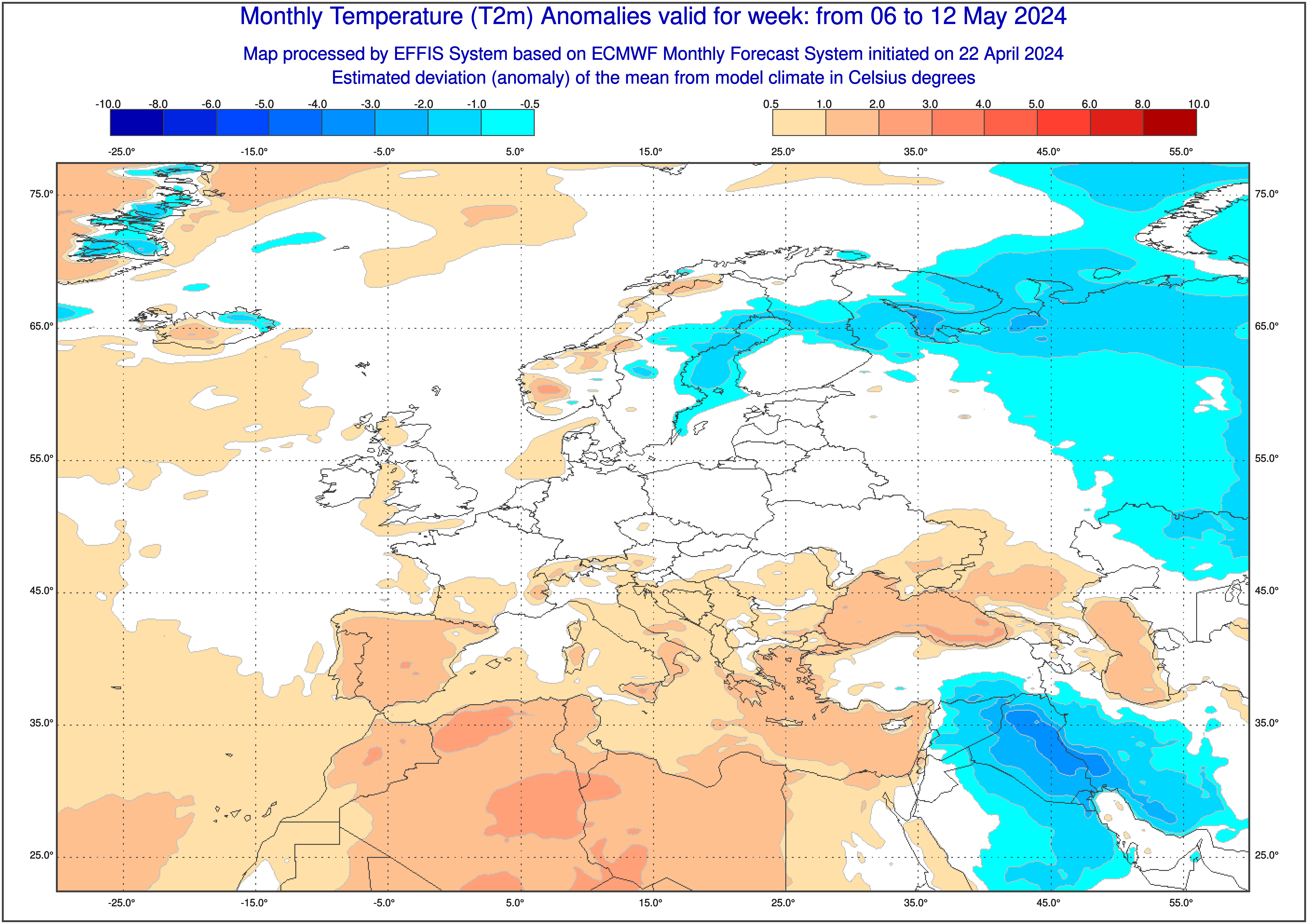 Prognoza odchylenia średniej temperatury od normy od 6 do 12 maja
