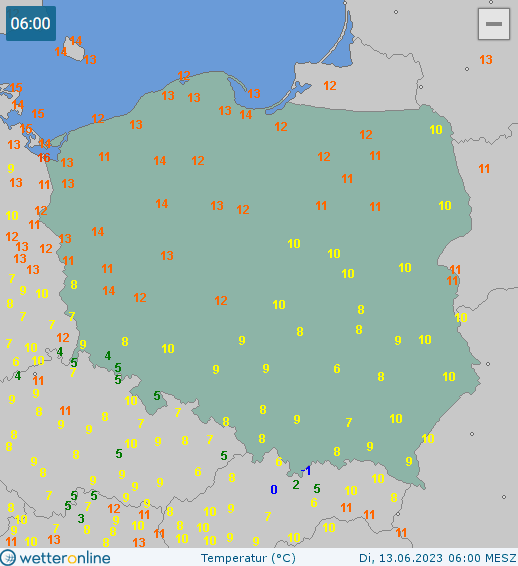 Temperatura 13.06.2023 ok. godz. 6