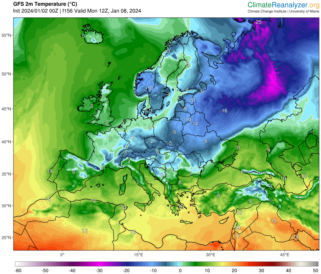 Prognozowana temperatura na 8 stycznia