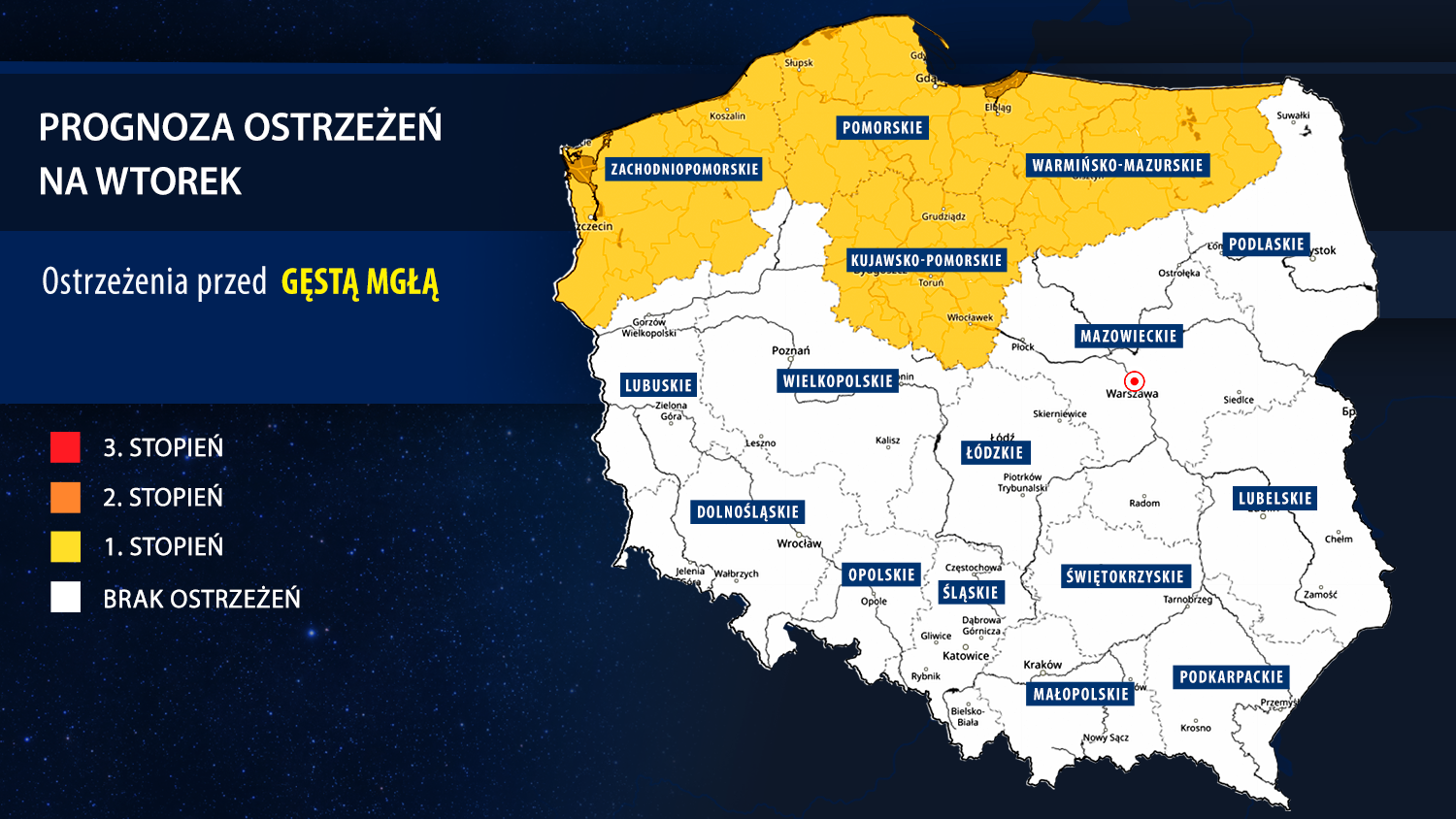 Prognoza zagrożeń IMGW na wtorek