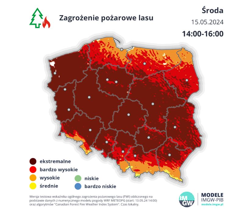 Zagrożenie pożarowe w środę