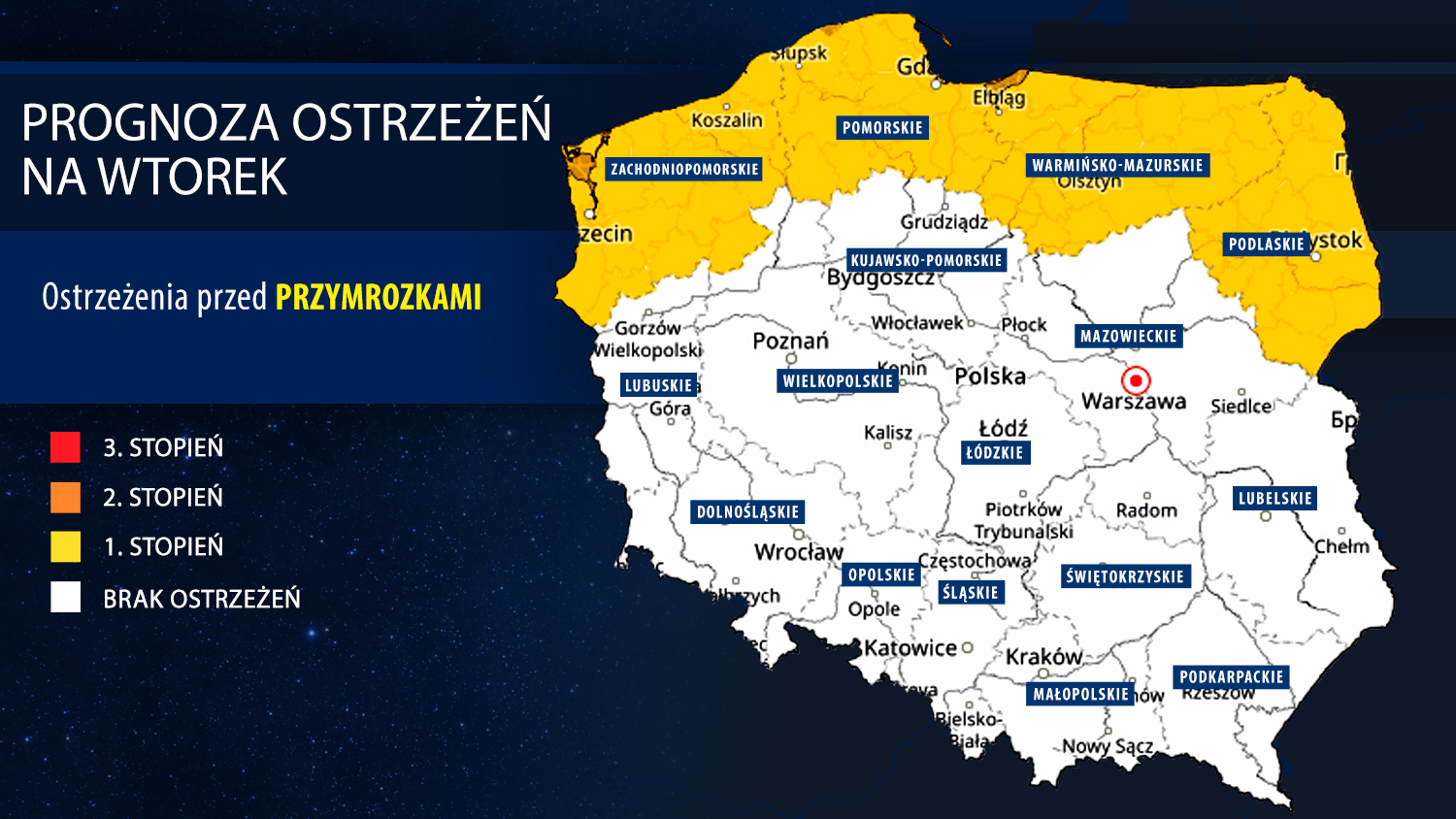 Prognoza zagrożeń meteorologicznych na wtorek
