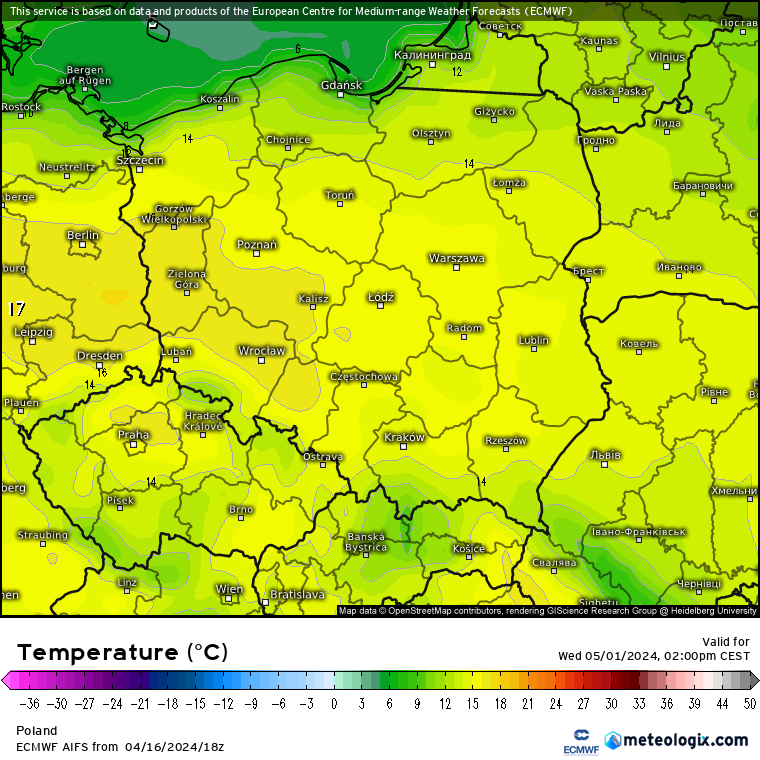Prognozowana temperatura maksymalna 1 maja