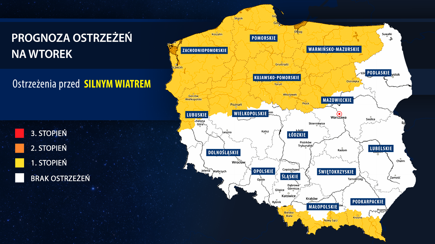 Prognoza zagrożeń IMGW na wtorek