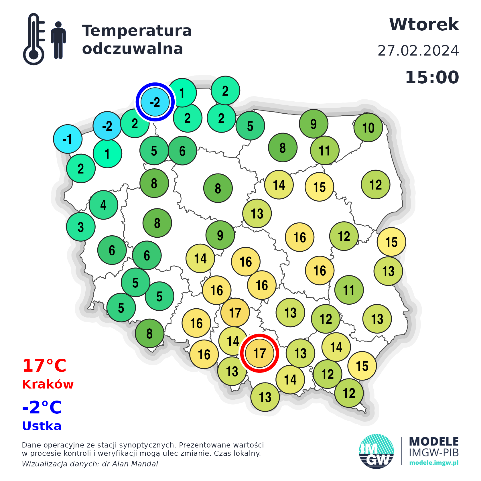 Temperatura odczuwalna o godzinie 15