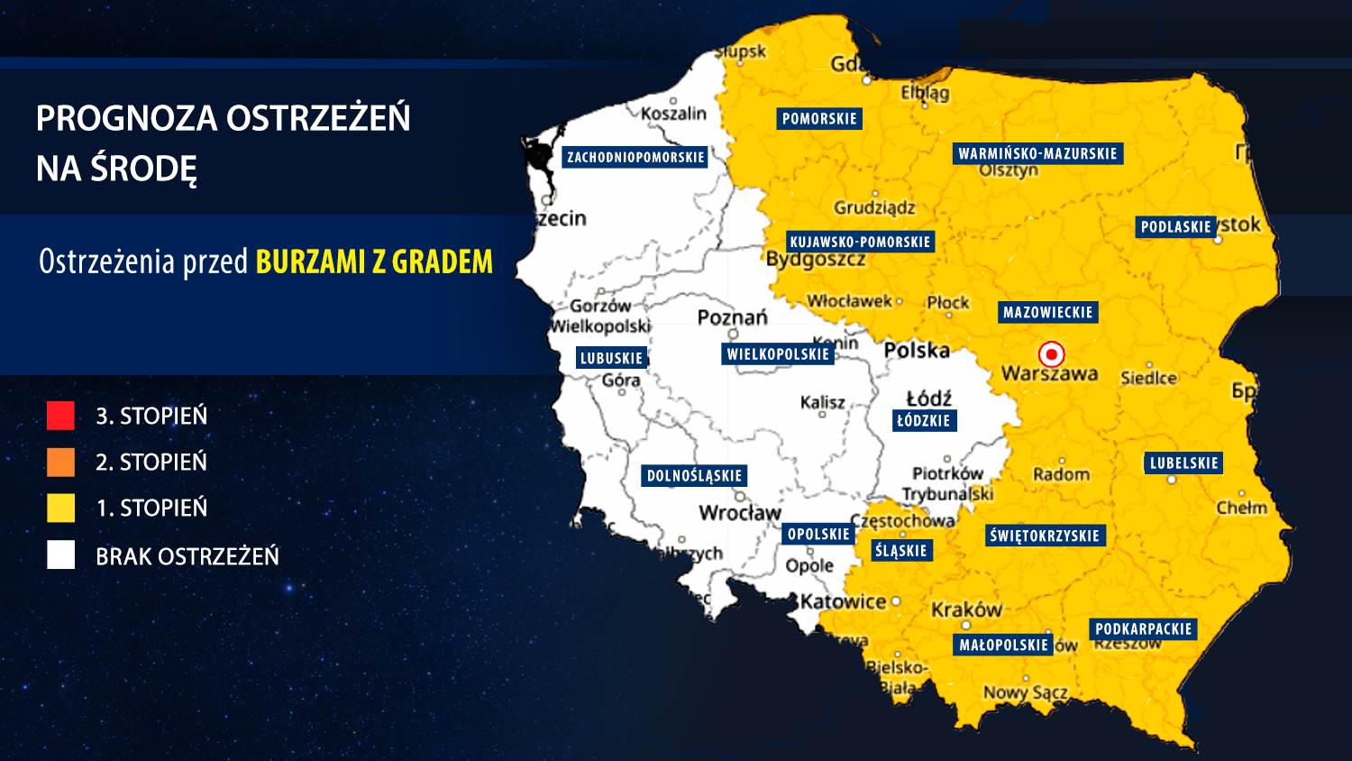 Prognoza zagrożeń meteorologicznych na środę