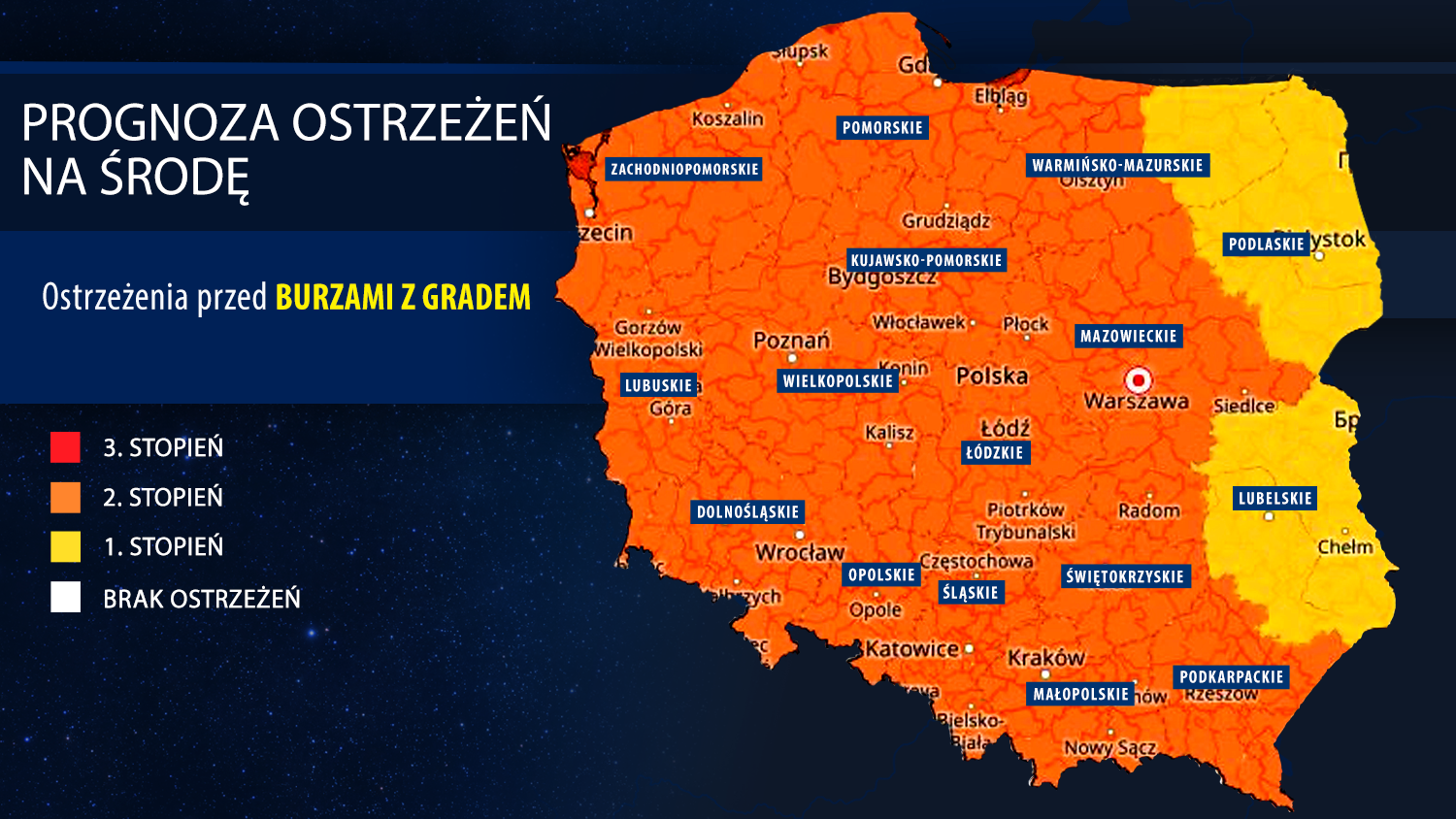 Prognoza zagrożeń IMGW na środę