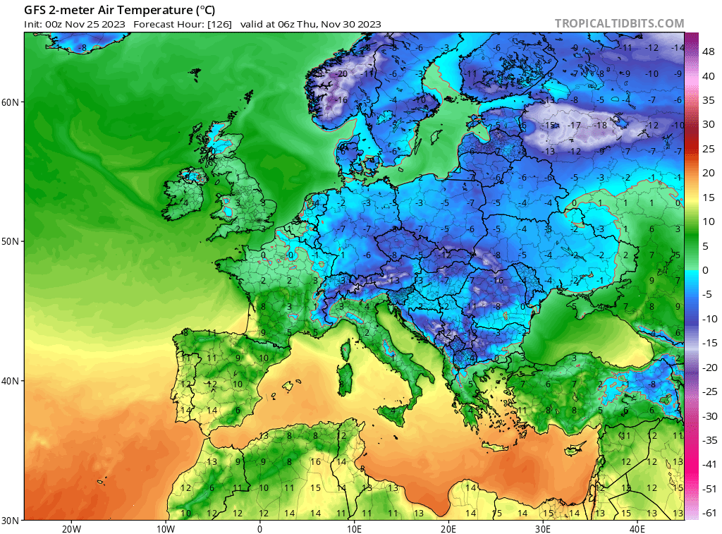 Prognozowana temperatura minimalna rano 30 listopada