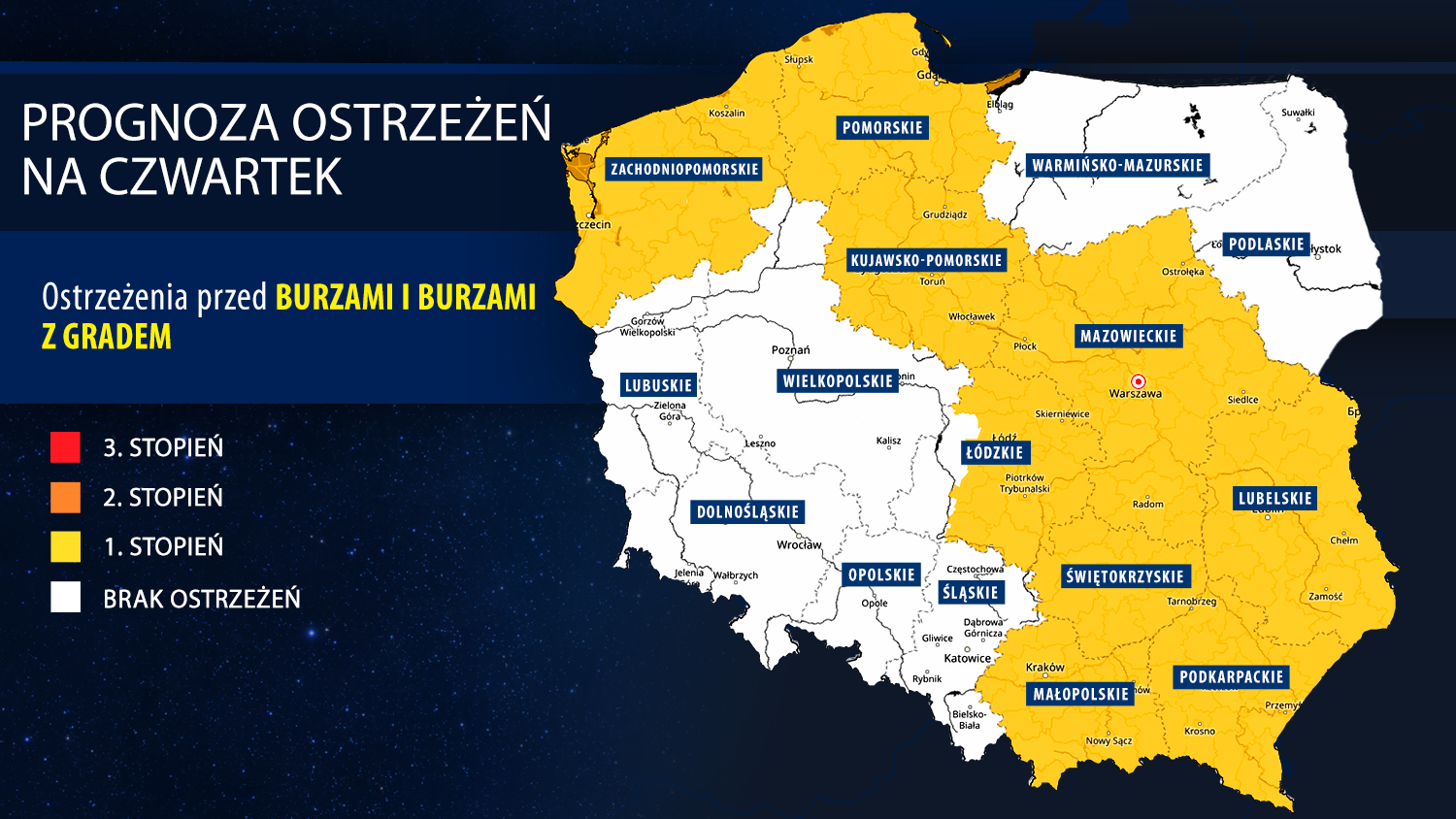 Prognoza zagrożeń meteorologicznych na czwartek