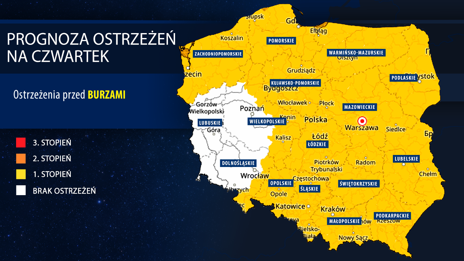 Prognoza ostrzeżeń na czwartek