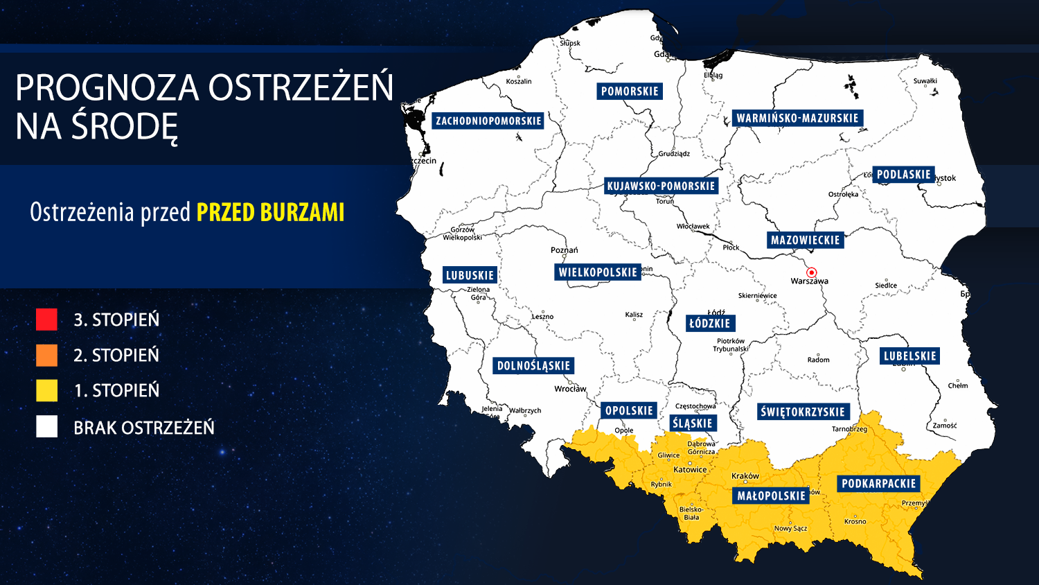 Prognoza zagrożeń meteorologicznych na środę